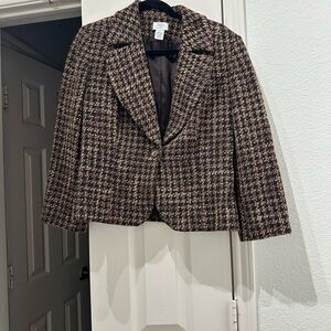 Brown Houndstooth Cropped Blazer Jacket